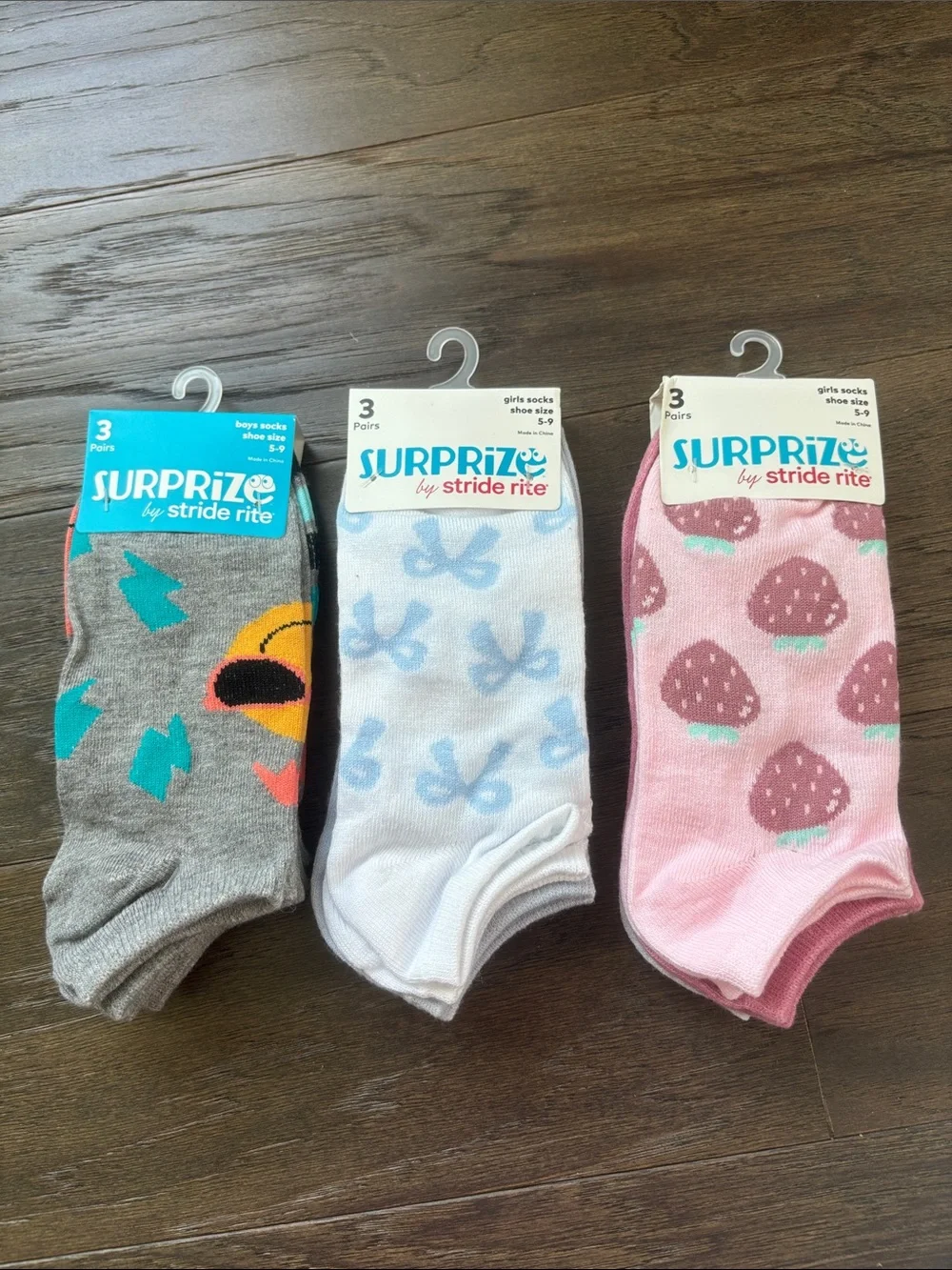 Stride rite Surprise 9 pair,3 3 pack,ankle,heart,bow,strawberry,solid,happy face